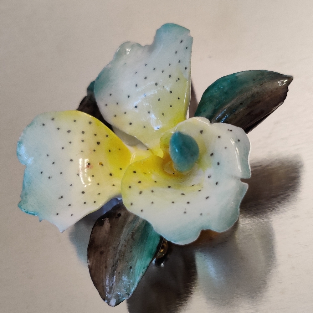 Vintage Staffordshire England Cara Orchid Brooch Fine China Porcelain